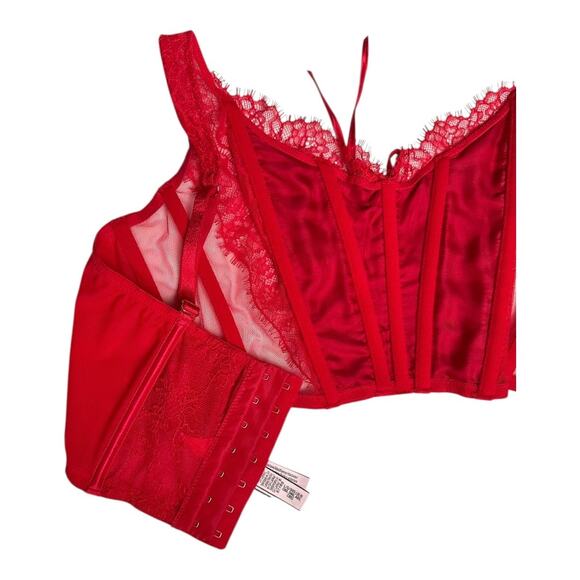 VICTORIA'S SECRET nwt large Dream Angels Unlined Red Lace-Up Corset crop Top - Picture 4 of 10